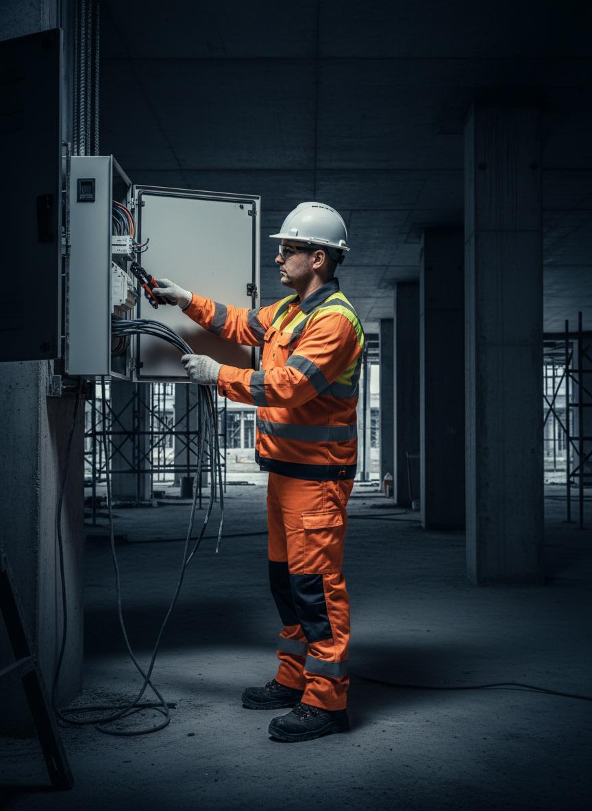 Electrician working on site